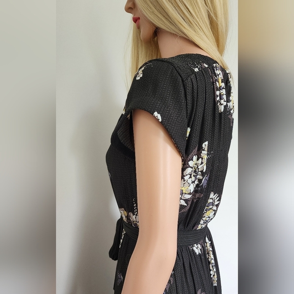 FREE PEOPLE RUFFLE FRILL BELTED FLORAL CAP SLEEVES BUTTONS MIDI DRESS SZ.4 - Picture 14 of 15